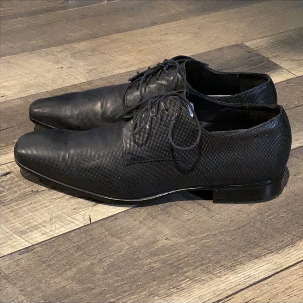 Authentic Boss Hugo Boss designer mens black leather lace up shoes sz 12 - Picture 7 of 15